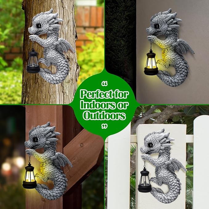 Tfro & Cile Dragon Garden Statue Solar Tree Hugger Light Outdoor Lawn Decor for Balcony Patio Yard Idea Gift for Women