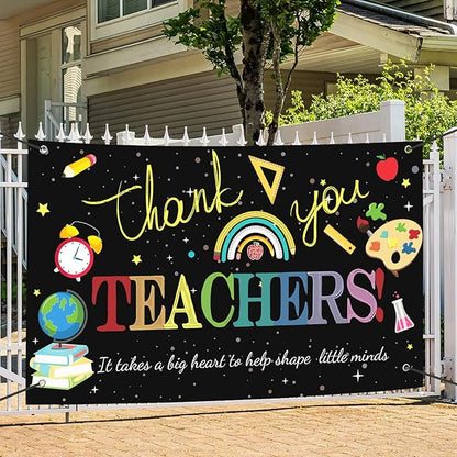 Large Happy Teacher Day Banner Decorations Flag Outdoor 71x44 Inch,Teacher Gifts for Indoor Home House Decor Party Supplies,Yard Sign Background for Photography