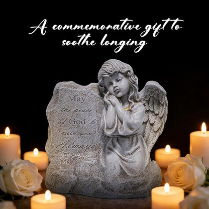basen Memorial Angel Statue for Grave, Praying Child Angel Figurine with Engraved Message, Resin Cemetery Decoration for Outdoor Lawn Yard, Sympathy Gift, Remembrance Garden Decor