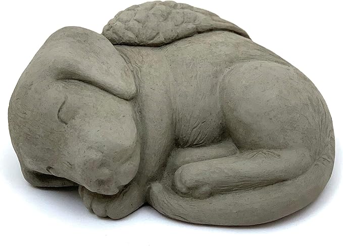 Sleeping Dog w/Wings: Durable Solid Stone Statue. Perfect Home Décor & Sealed for Outdoors. Handcrafted USA. (Antique/Gray)
