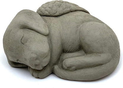 Sleeping Dog w/Wings: Durable Solid Stone Statue. Perfect Home Décor & Sealed for Outdoors. Handcrafted USA. (Antique/Gray)
