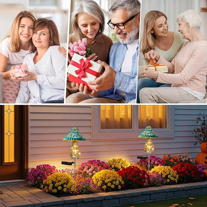 LOVERUIS Mushroom Garden Decor for Outside with Cracked Ball Waterproof Metal Stake Outdoor Yard Patio Decor, Gifts for Women, Mom, Grandma (ARS-Mushroom Blue)