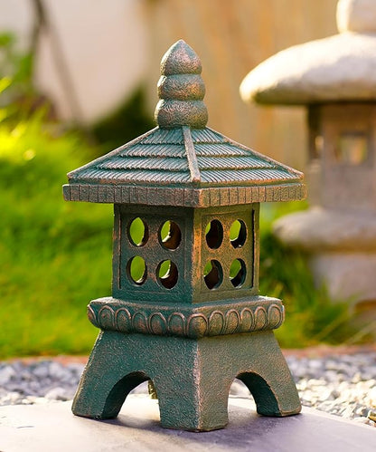 Nacome Solar Pagoda Garden Statues:15.7 inches Outdoor Waterproof Resin Zen Decor for Landscape Balcony Patio Porch Yard Ornament(Bronze)