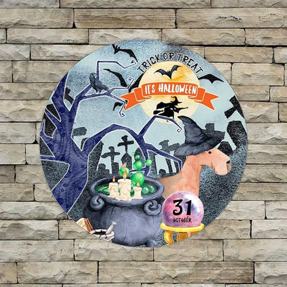 Retro Metal Sign 12"x12",Happy Halloween Scary Night Grave Witch Bats Trick Or Treat Dog Aluminum Tin Metal Sign for Home Living Room Bedroom Garden Farm Patio Decor Wall Art Poster