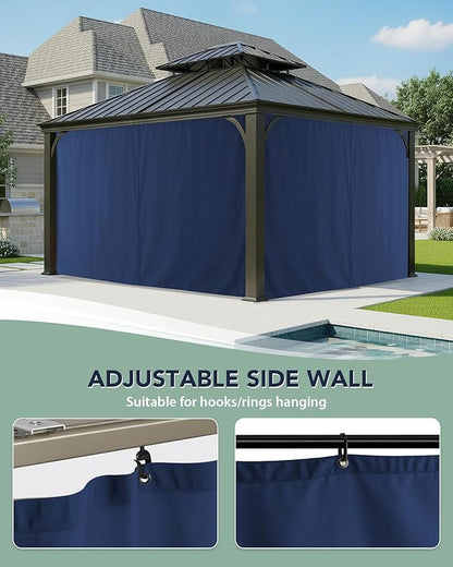 Gazebo Universal Replacement Privacy Curtains - 10'Wx12'Lx7'H Gazebo Curtains Outdoor Waterproof, 4 Panels Sidewall Drapes with Zipper for Patio Pergola Garden Backyard, Navy