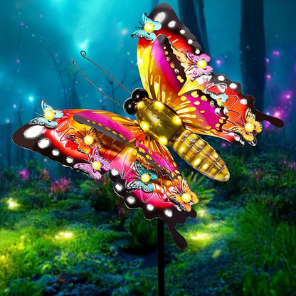 Solar Garden Lights, Outdoor Butterfly Garden Decor Large 41" Metal Decorative Lights, Waterproof Butterfly Decoration for Outside Patio Yard Porch Birthday Gardening Gifts for Mom Women Mother's Day