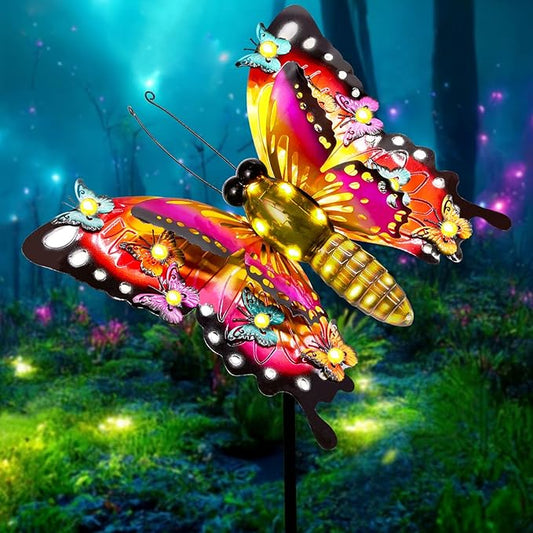 Solar Garden Lights, Outdoor Butterfly Garden Decor Large 41" Metal Decorative Lights, Waterproof Butterfly Decoration for Outside Patio Yard Porch Birthday Gardening Gifts for Mom Women Mother's Day