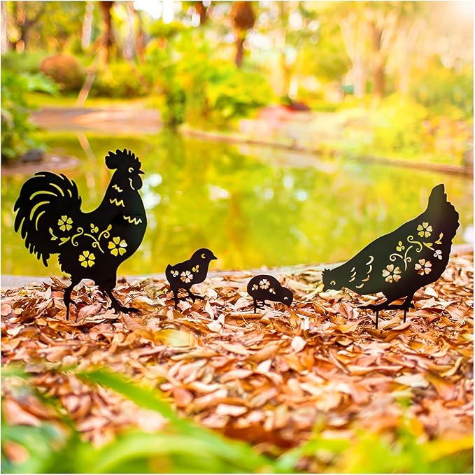 Chicken Metal Garden Stakes Decorative Chicken Gifts for Women/Men,Black Silhouette Statues for Yard Art,Outdoor Decor,Outside,Patio,Lawn Ornaments,Garden Decorations