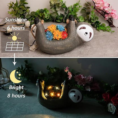Steviieden Sloth Garden Solar Light, Cute Decor Balcony Yard Lantern Statue Garden Art Ornaments Patio Lawn Decorations Lights for House Warming Party Gift