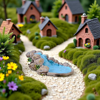 Blue DIY Miniature Mini Water Pool Fairy Garden Lawn Ornament for Mountain Dollhouse Decor Craft Outdoor Statues Antique European Village Character and Manor Style,Garden Sculptures and Statues