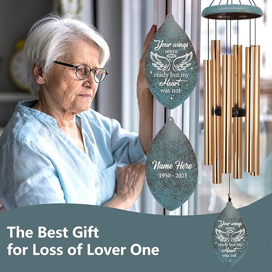 ASTARIN Personalized Memorial Wind Chimes, Angel Wings Sympathy Gifts Wind Chime for Loss of Loved Mom/Dad, Commemorative Windchime for Condolences/Funeral, Produced in USA
