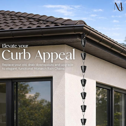 Monarch Rain Chains Aluminum Akira Black Rain Chains for Gutters – 8.5 ft Black Decorative Rainchain Outdoor Durable Heavy Duty Gutter Chain Downspout, Modern Rainchains for Outside