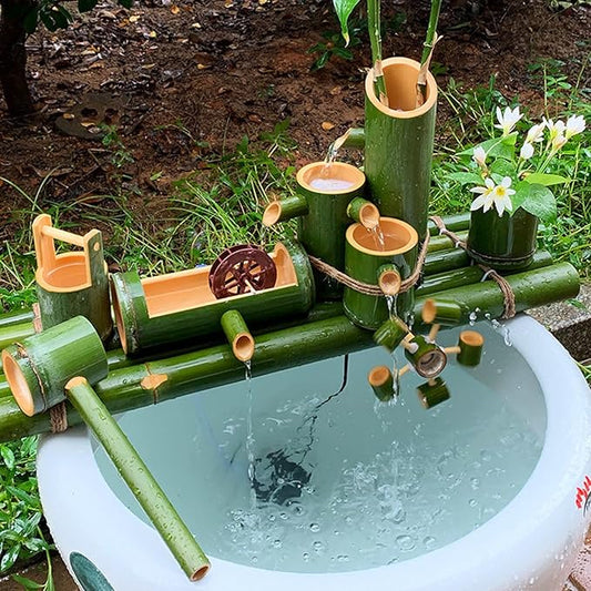 Bamboo Water Fountain Outdoor Water Fountain with Pump,Easy Install in Pond Or Garden,Handmade Smooth Natural Split-Resistant Bamboo,50Cm/19.7In