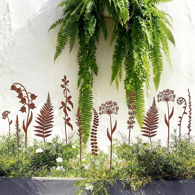 Duraaamo Set of 10 Metal Garden Stakes Decorative Metal Flowers for Outside Plants Stakes Yard Outdoor for Lawn Yard Walkway Pathway and Flower Garden