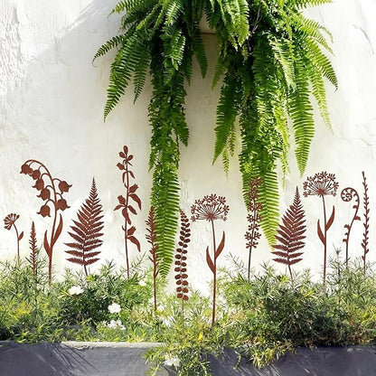 Duraaamo Set of 10 Metal Garden Stakes Decorative Metal Flowers for Outside Plants Stakes Yard Outdoor for Lawn Yard Walkway Pathway and Flower Garden