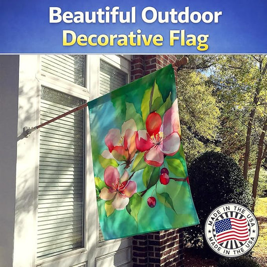 Caroline's Treasures Arkansas Apple Blossom in Watercolor House Flag Large Porch Sleeve Pole Decorative Outside Yard Banner Artwork Wall Hanging, Polyester, House Size, Multicolor