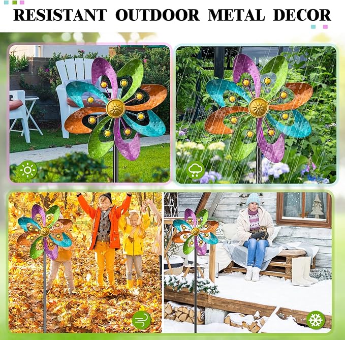 Metal Wind Spinners Outdoor, 360° Wind Sculpture Spinner with Metal Stake, Waterproof Spinners Green Kinetic Wind Spinner for Yard Lawn Decor (A- Colourful 1PC)