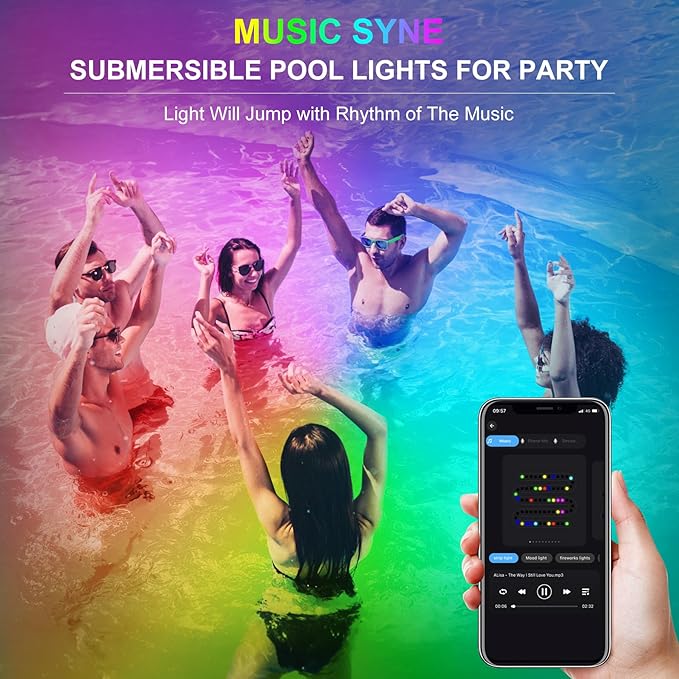 RGB Underwater Pond Lights, Super Bright LED Submersible Fountain Lights Colored Landscape Spotlights, Bluetooth APP Control IP68 Waterproof for Fish Aquarium Tank Garden Yard Pool (Set of 3)
