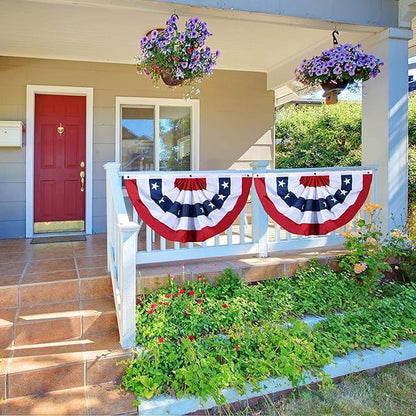USA Pleated Fan Banner Patriotic Half Fan Banner Flag with Canvas Header and Brass Grommets for 4th of July Memorial Day Indoor Outdoor Decoration (20, 1.5x3 Feet)