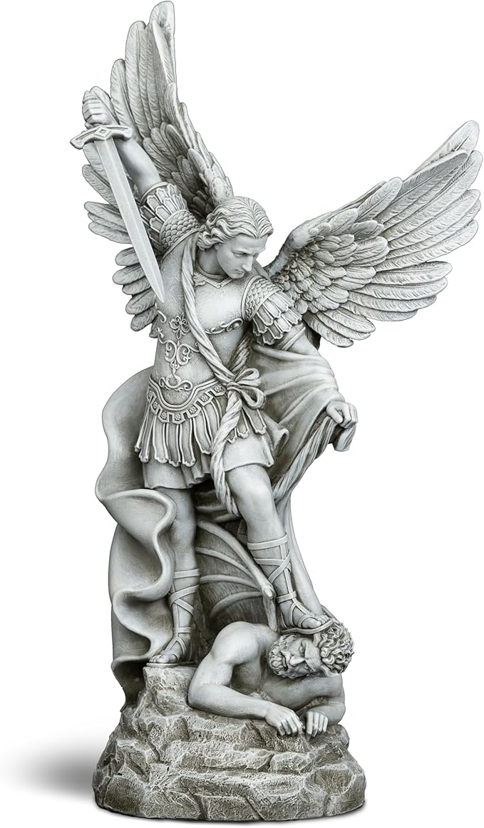 DevotedWalls 20.5" Large Saint Michael Statue Outdoor,Michael the Archangel Slaying Satan,Large Garden Religious Sculpture,San Miguel Arcangel Defender for Porch,Patio or Church Entryway