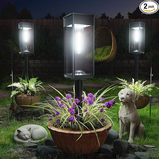ALFIOT Solar Pathway Lights Outdoor, 2 Pack Bright Solar Lights Outdoor, IP65 Waterproof Solar Garden Lights Solar Powered Landscape Lighting for Yard Patio Walkway Driveway Pathway (Cool White)