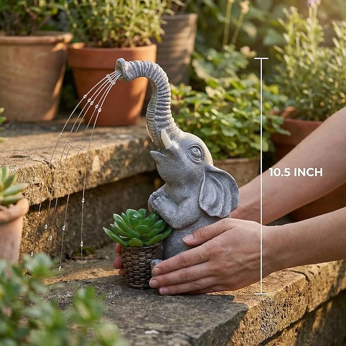 Lyeasw Solar Garden Decor Elephant Statues – Birthday Gifts for Women Mom, Water‑Resistant Watering Elephant Outdoor Decor for Patio, Yard & Porch with Auto On/Off Light, Praying Elephant Ornament