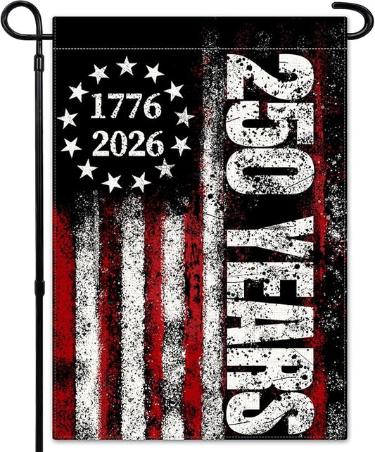250 Anniversary America Garden Flag, 250th Anniversary USA Patriotic Double-Sided Banner, Double-Sided Burlap, 1776-2026 Semiquincentennial Commemorative, Suitable for Outdoor Lawn Decor (12×18 Inch)