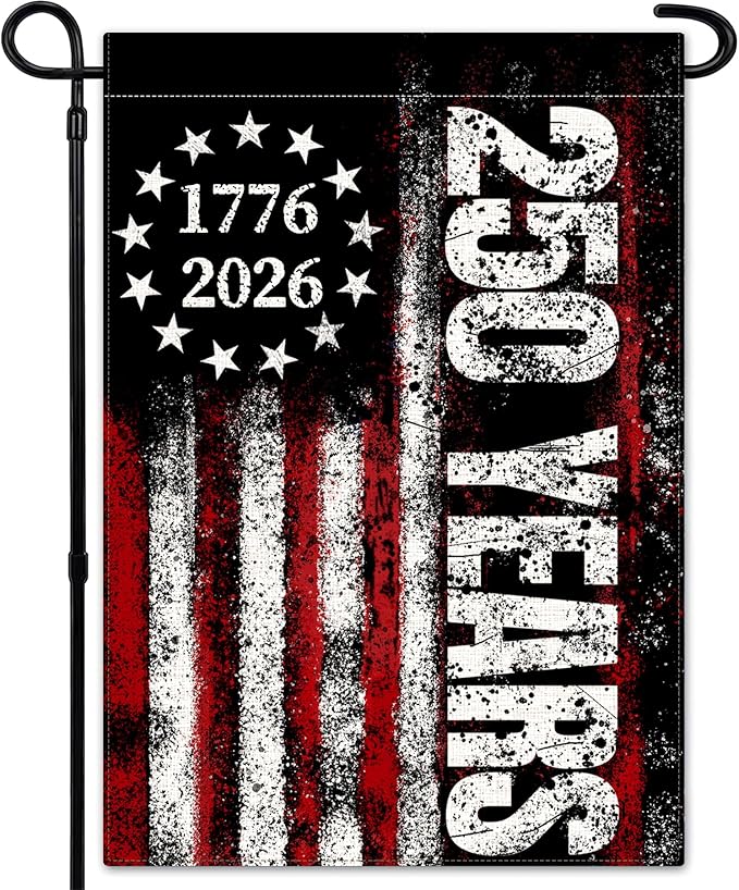 250 Anniversary America Garden Flag, 250th Anniversary USA Patriotic Double-Sided Banner, Double-Sided Burlap, 1776-2026 Semiquincentennial Commemorative, Suitable for Outdoor Lawn Decor (28×40 Inch)
