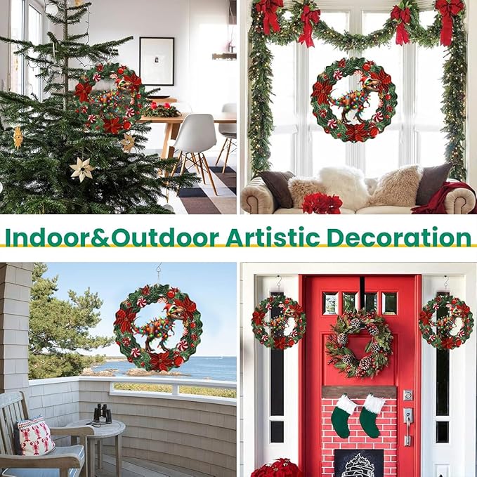 Dinosaur Metal Wind Spinner 3D Hanging Christmas Hat Wind Spinners Decor Christmas Dinosaur Metal Wind Sculptures for New Year Gift Party Yard Garden Outdoor Indoor Decor