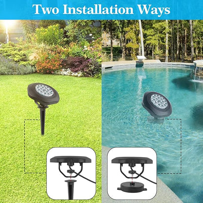 T-SUN Solar Pond Lights, IP68 Waterproof RGB LED Submersible Lights, 2-in-1 Floating & Stake Modes, Underwater Fountain Light for Garden, Pool, Fish Tank, Outdoor Pond Decoration