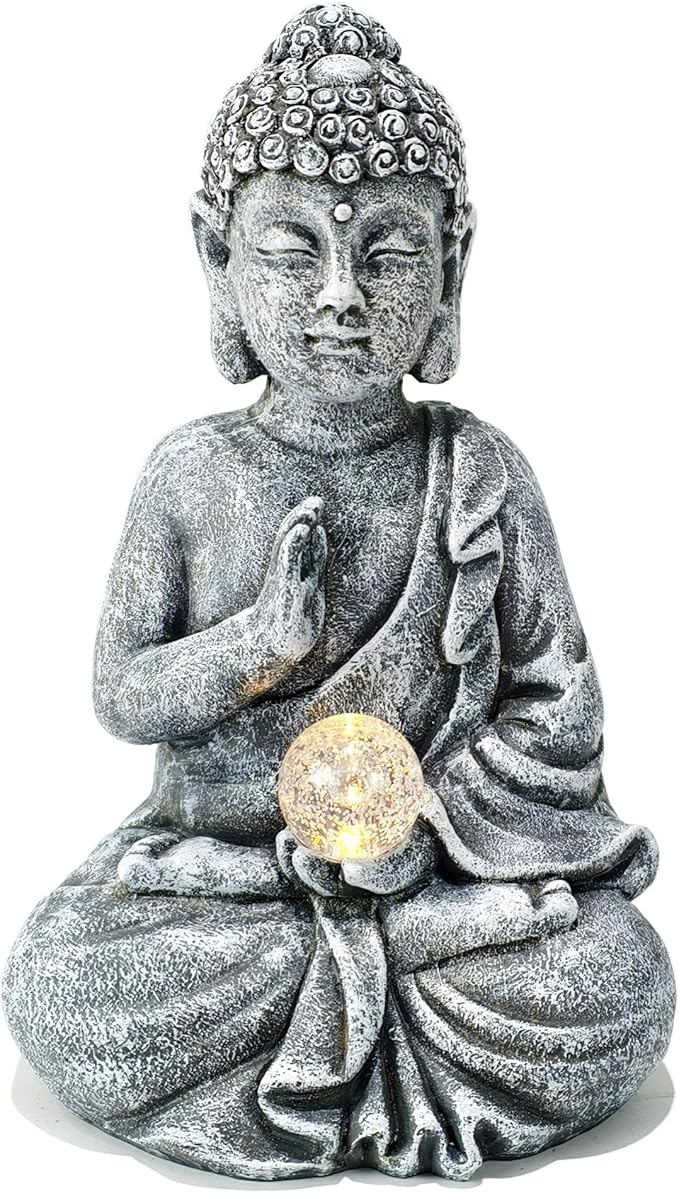 Suyorpe Buddha Statue Outdoor Statues with Solar Lights - Sitting Buddha Figurine for Garden, Zen Decor for Garden,Home, Patio, Lawn,Yard Balcony