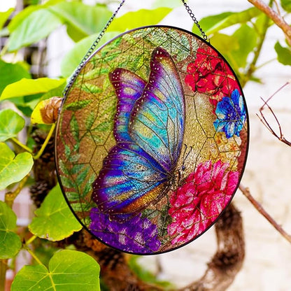 RIVEENY Stained Glass Butterfly Window Hanging, 10" Sun Catcher Gift for Women, Glass Ornament Window Decor for Garden Butterfly Lovers