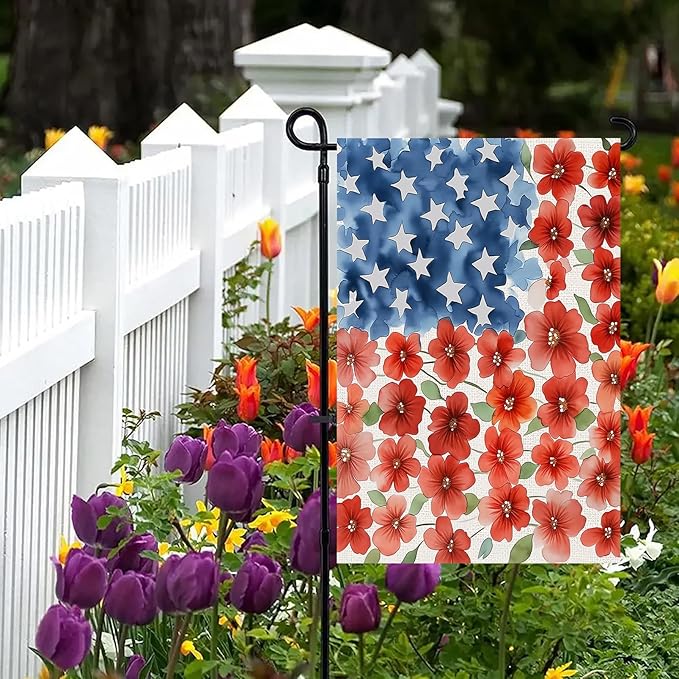 4th of July Patriotic Garden Flags 12x18 Inch Vertical Double Sided Outside, Memorial Day Independence Day Floral Yard Flag Decor, Holiday Outdoor Spring Summer Seasonal Decorations for Home