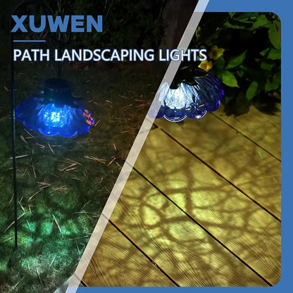 XUWEN Solar Lights Outdoor Waterproof - Blue Solar Flower Light with Crackle Globe Glass Light, Hanging Lanterns Decorative Outdoor for Yard Walkway Lawn Fence,Christmas Housewarming Gifts for Women.