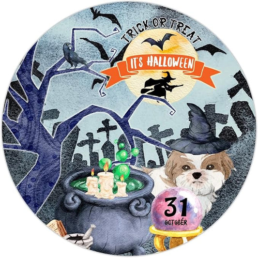 Retro Metal Sign 12"x12",Happy Halloween Scary Night Grave Witch Bats Trick Or Treat Dog Aluminum Tin Metal Sign for Home Living Room Bedroom Garden Farm Patio Decor Wall Art Poster