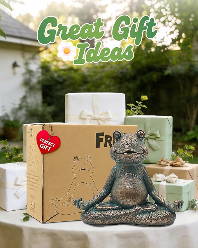 Nacome Meditating Frog Miniature Figurine,Zen Yoga Frog Garden Statue Ornament- Indoor/Outdoor Garden Sculpture for Fairy Garden,Home, Patio,Deck,Porch Yard Art Decoration,5 inch(Copper)Christmas Gift