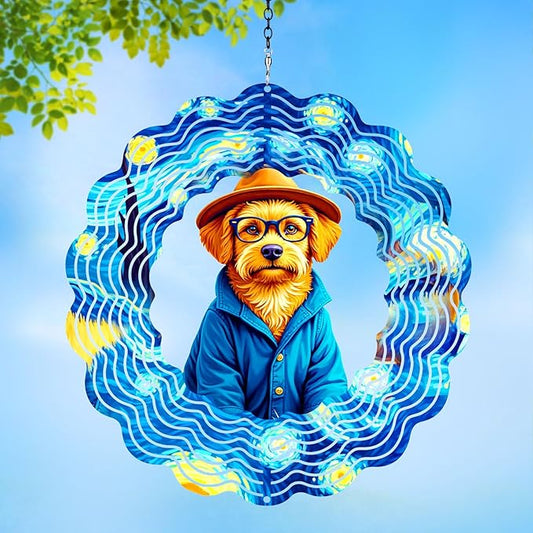 Dog Wind Spinners Outdoor,Hanging Metal Garden Wind Spinner for Outdoor Indoor Decorations Gifts for Women Men,12 inch Kinetic Sculpture Decor Yard,Porch,Patio,Balcony,Deck