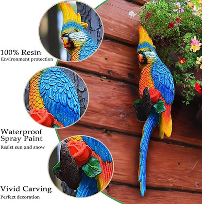 Teaeeno Resin Wall Bird Statue Decor,Real Parrot Sculpture Home Decor,Outdoor Indoor Figurine Ornaments-Garden Tree Sculpture,Resin Animal Statue for Garden, Terrace, Lawn, Yard