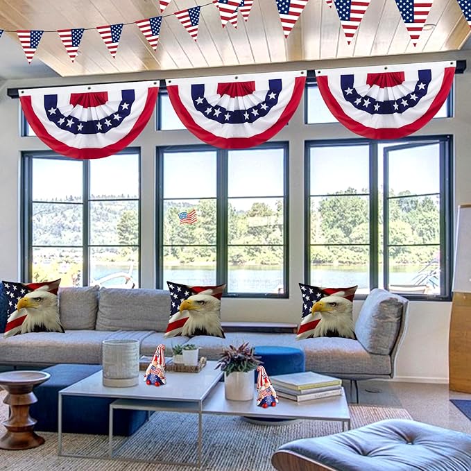 6 x 3 Ft 4th of July Decorations, Big American Pleated Fan Flag, Patriotic Decorations American Flag Bunting, Red White and Blue Half Fan Banner Bunting Flags Outdoor Indoor for Memorial Day Decor