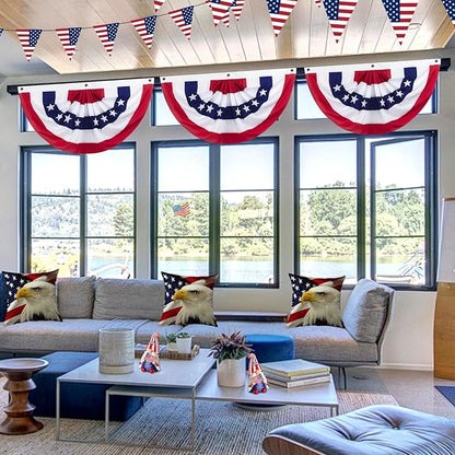 6 x 3 Ft 4th of July Decorations, Big American Pleated Fan Flag, Patriotic Decorations American Flag Bunting, Red White and Blue Half Fan Banner Bunting Flags Outdoor Indoor for Memorial Day Decor