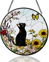 Cat Stained Glass Suncatcher Window, Hanging Sun Catchers Indoor Window, Suncatcher for Mom/Women (Black)