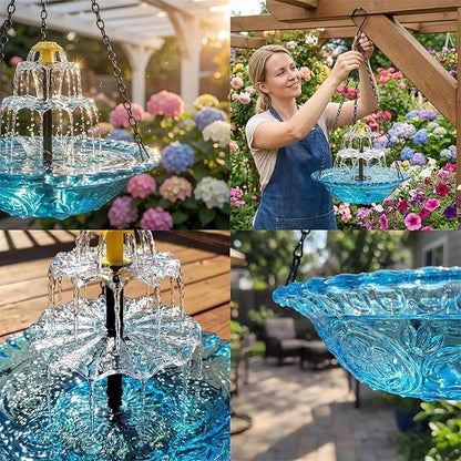 Solar Powered Hanging Bird Bath Fountain, Hanging Bird Bath Fountains Solar Power, Solar Cascade Hanging Birdbath, Tiered Cascade Solar Water Fountains (A Style Blue)