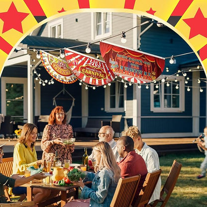 6 Pcs Circus Carnival Decoration Bunting Welcome Carnival Half Banner Red and White Striped Pattern Bunting Flag for Circus Garden Decor, 1.5 x 3 ft