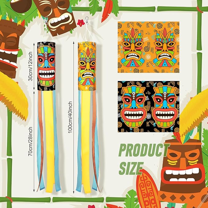 Relaxweex 2 Pcs Tiki Party Decorations 40 Inch Hawaiian Windsocks Tiki Outdoor Decorations Luau Tropical Windsock Hawaiian Hanging Decor for Birthday Summer Jungle Party Decoration Hawaii Bar Supplies