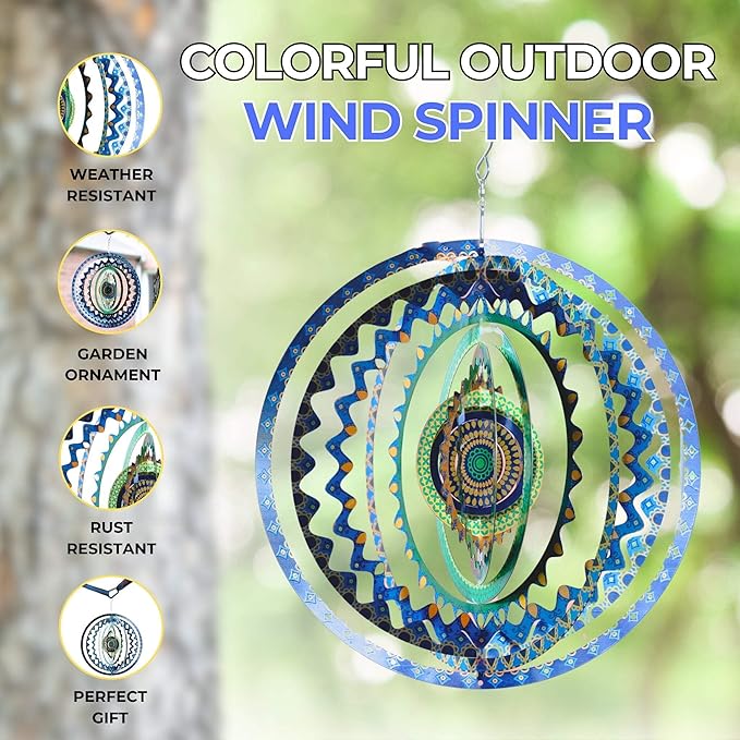 Geometric Stainless Steel Garden Wind Spinner, 11" 3D Kinetic Sculpture Outdoor Garden Tree Decoration, Unique Gifts