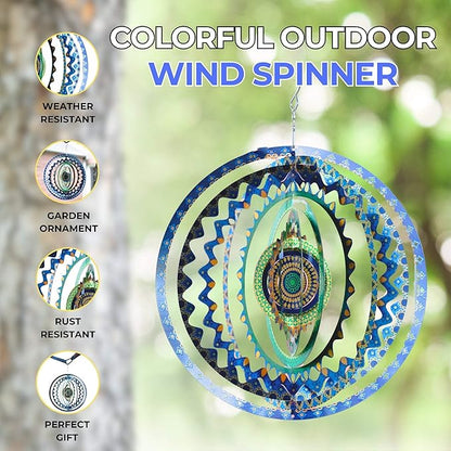 Geometric Stainless Steel Garden Wind Spinner, 11" 3D Kinetic Sculpture Outdoor Garden Tree Decoration, Unique Gifts