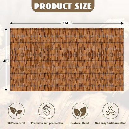 KOIUEYW Reed Fencing Rolls, Decorative Bamboo Fencing 4ft High Roll Reed Screen, Bamboo Curtains for Balcony Patio Garden Backyard Outdoor (Light Russet)