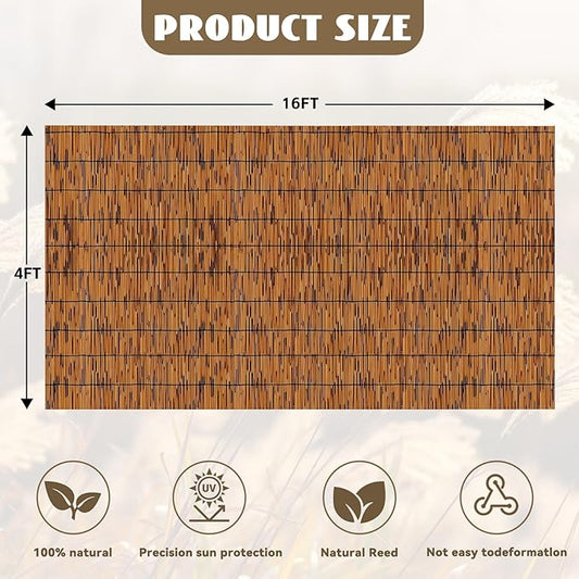 KOIUEYW Reed Fencing Rolls, Decorative Bamboo Fencing 4ft High Roll Reed Screen, Bamboo Curtains for Balcony Patio Garden Backyard Outdoor (Light Russet)