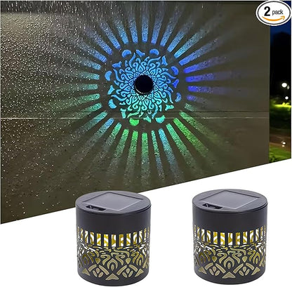 Decorative Solar Mandala Lights, Metal Solar Powered Waterproof Wall & Fence Lights for Garden, Patio, Backyard, Step & Post Decor with Mandala Design (2pcs,Colored Light)