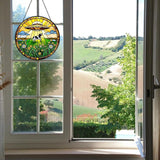 Cow Wildflowers Stained Glass Window Hanging UFO Abduction Sun Catcher Funny Gifts for Women Room Decor Handmade SunCatcher Decoration for Home Window Decor, 7.87inch
